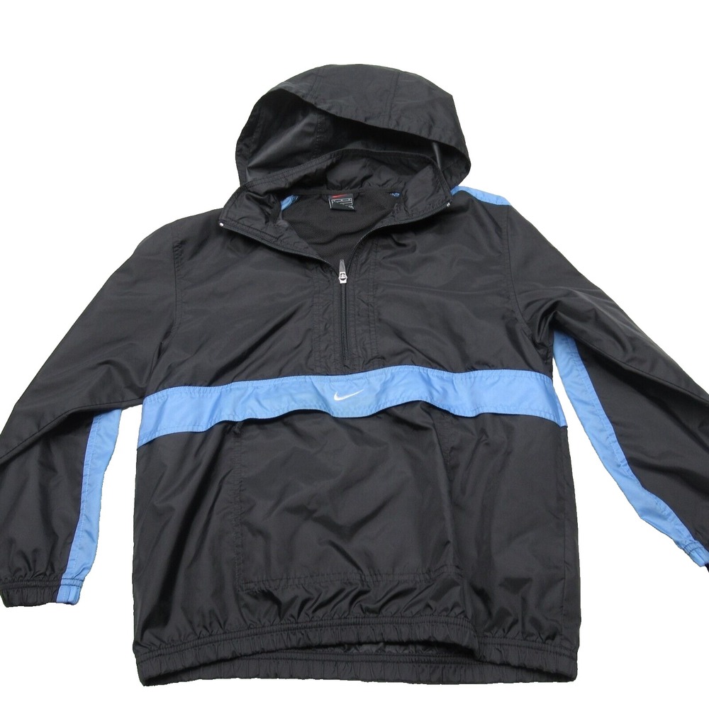 Nike Jacket Boys 12 Medium Black Stripe Hood 1/2 Zip Pullover Vented 90 VTG